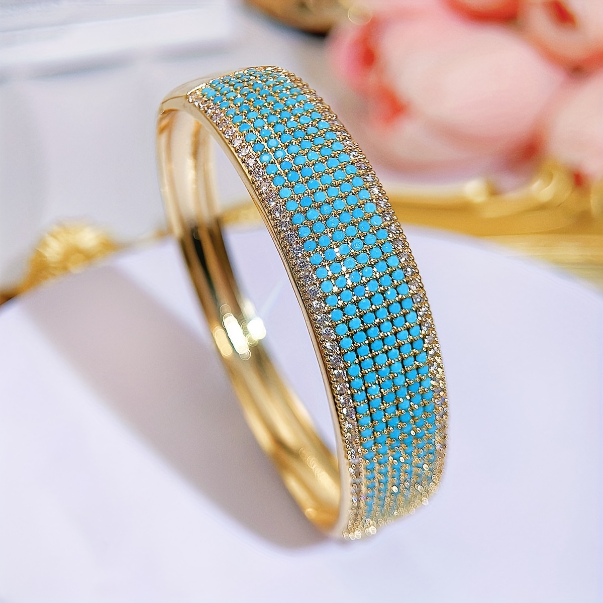 Bohemian Style Golden Bangle Bracelets with CZ for Weddings